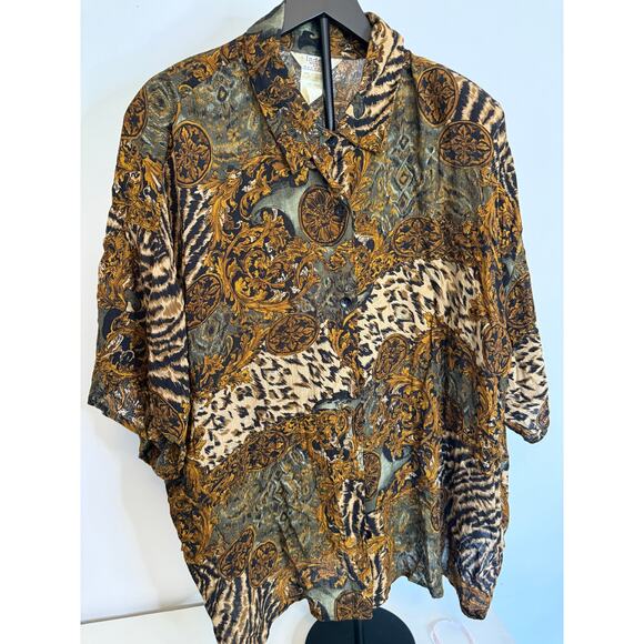 Vintage Index Woman By Melrose '80s '90s blouse 3X Animal Print Versace - Picture 1 of 5